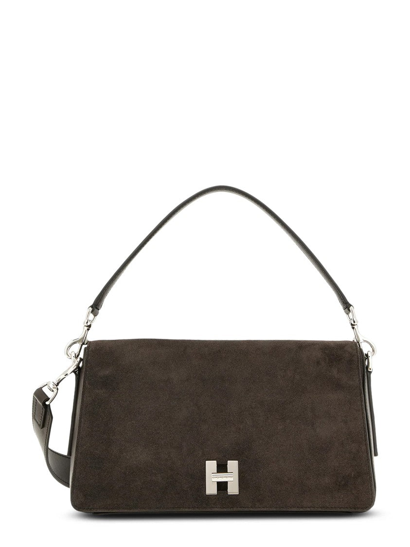 Hogan Rectangular Brown Suede And Calfskin Shoulder Bag