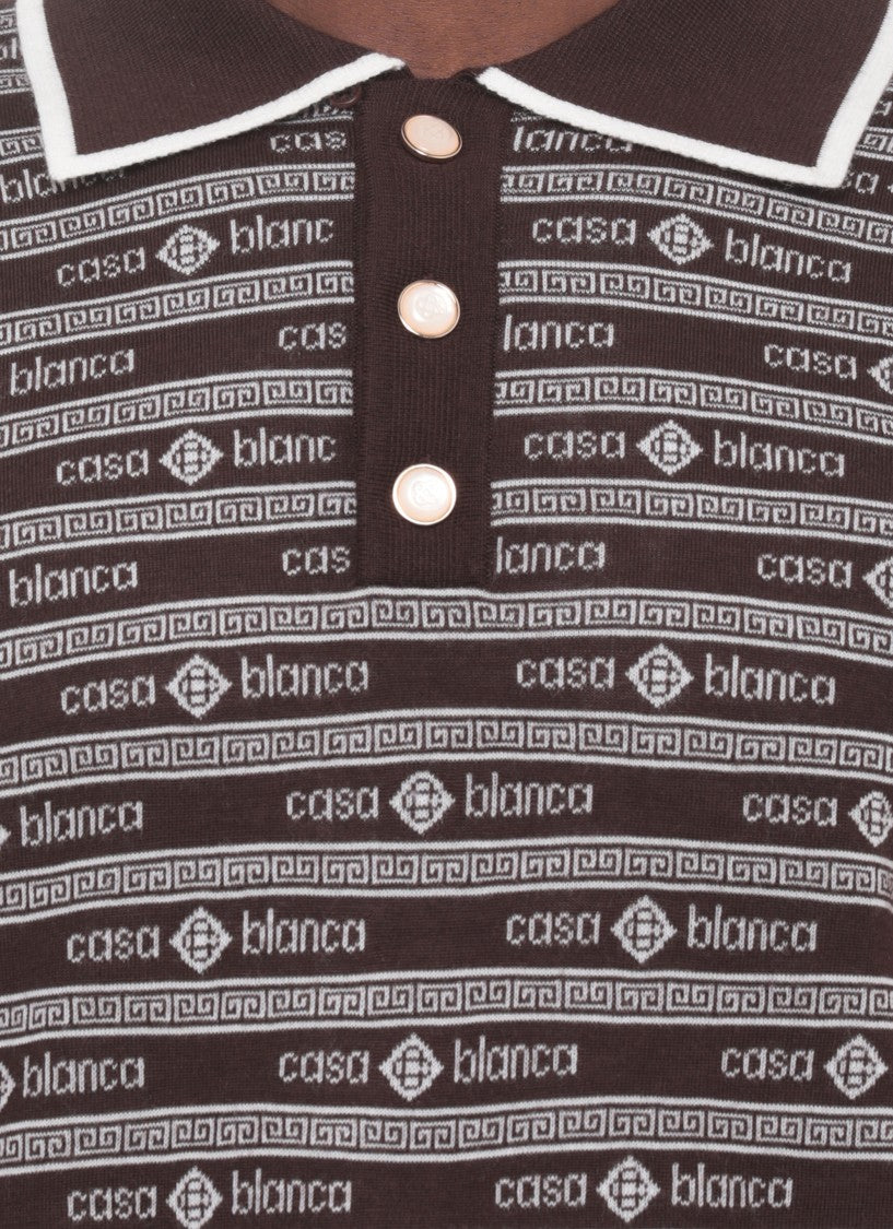 Casablanca Brown Merino Logo Pattern Polo Shirt