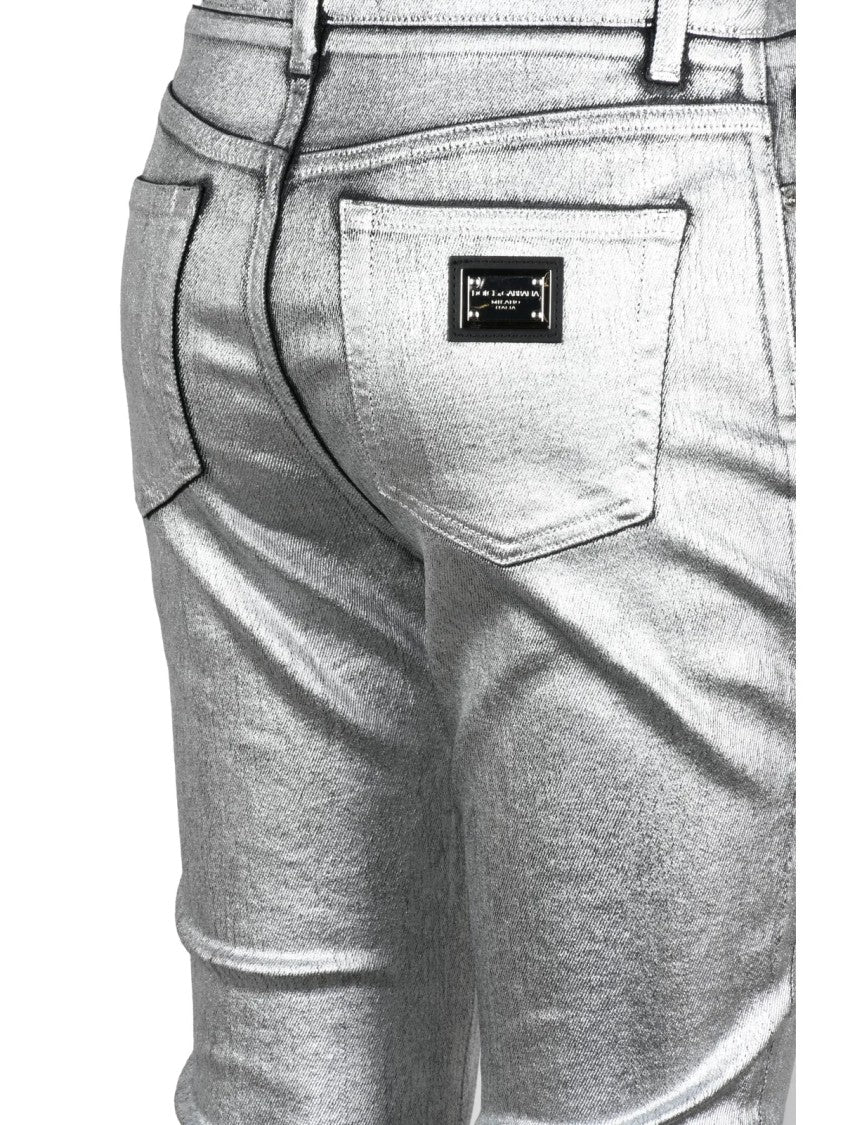 Dolce & Gabbana Silver Metallic Stretch Denim Jeans
