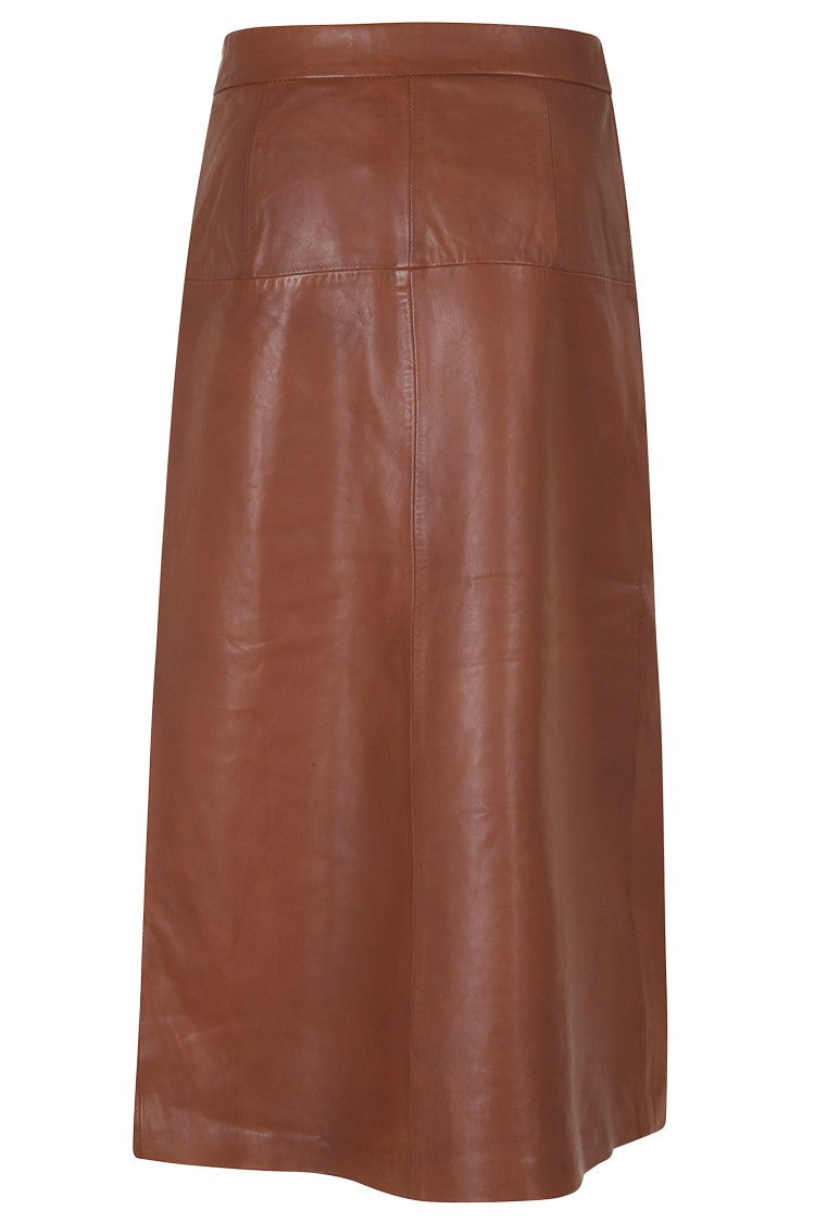 Iro Mahogany Leather Circle Skirt With Topstitching And Button Closure