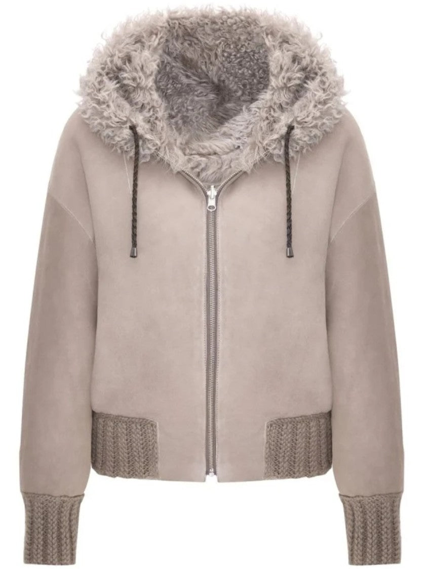 Bigardini Plush Shearling Jacket With Hood And Ribbed Hem