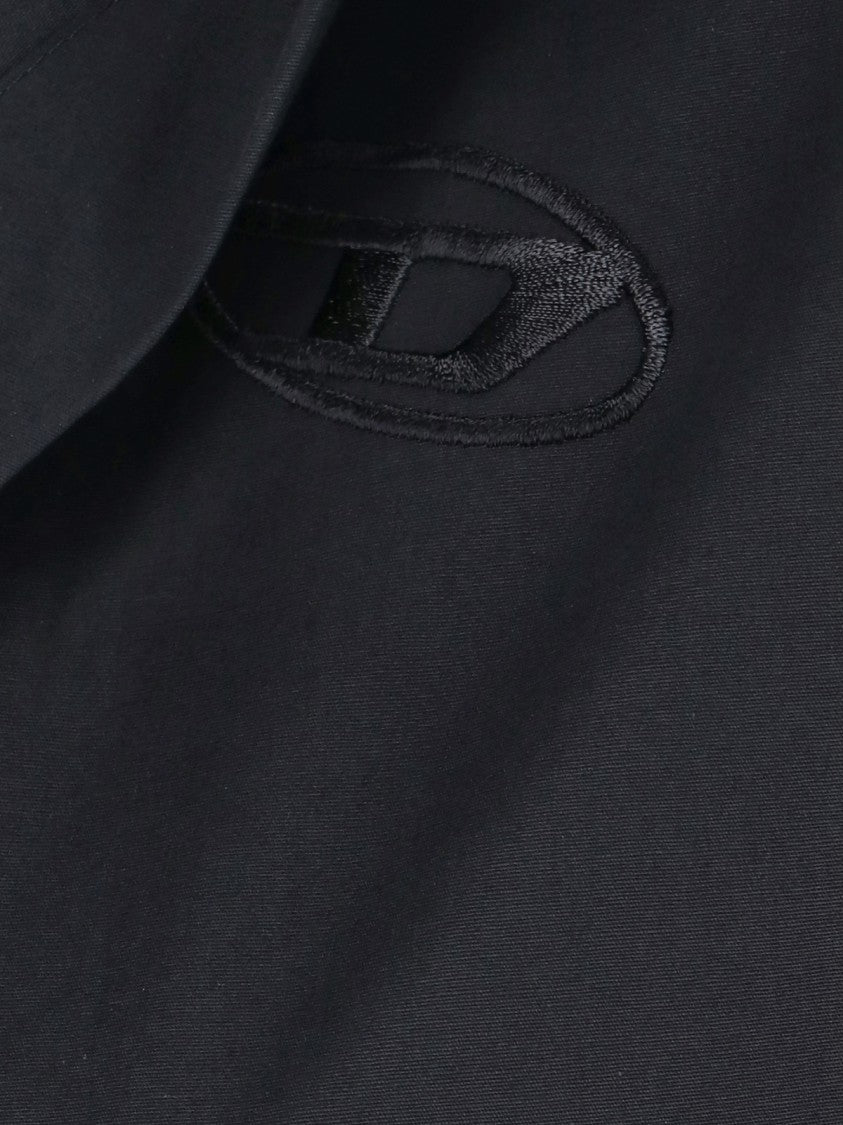 Diesel Asymmetrical Black Cotton Shirt With Curved Hem