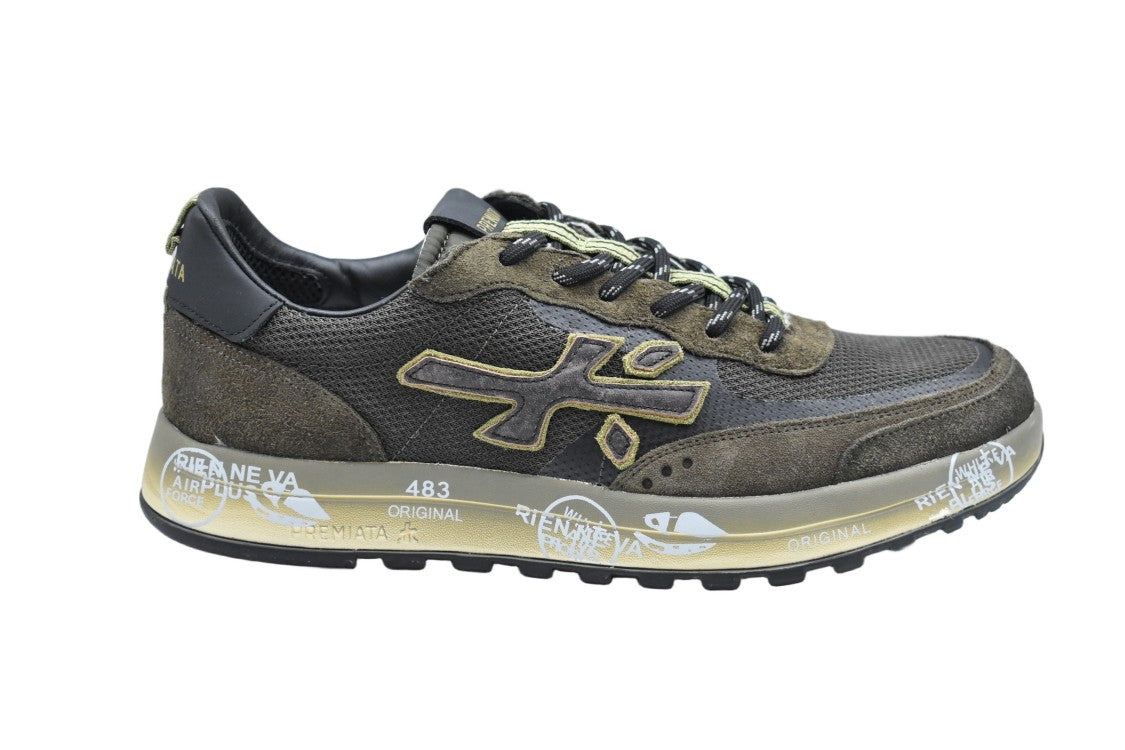 Premiata Olive Green Suede And Mesh Low-Top Sneakers