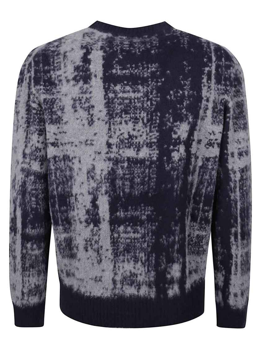 Piacenza Cashmere Textured Abstract Blue Sweater With Crew Neckline