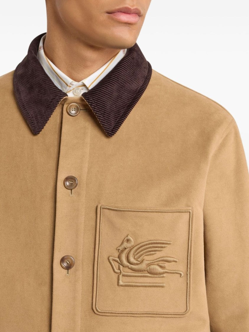 Etro Beige Cotton Workwear Jacket With Corduroy Collar