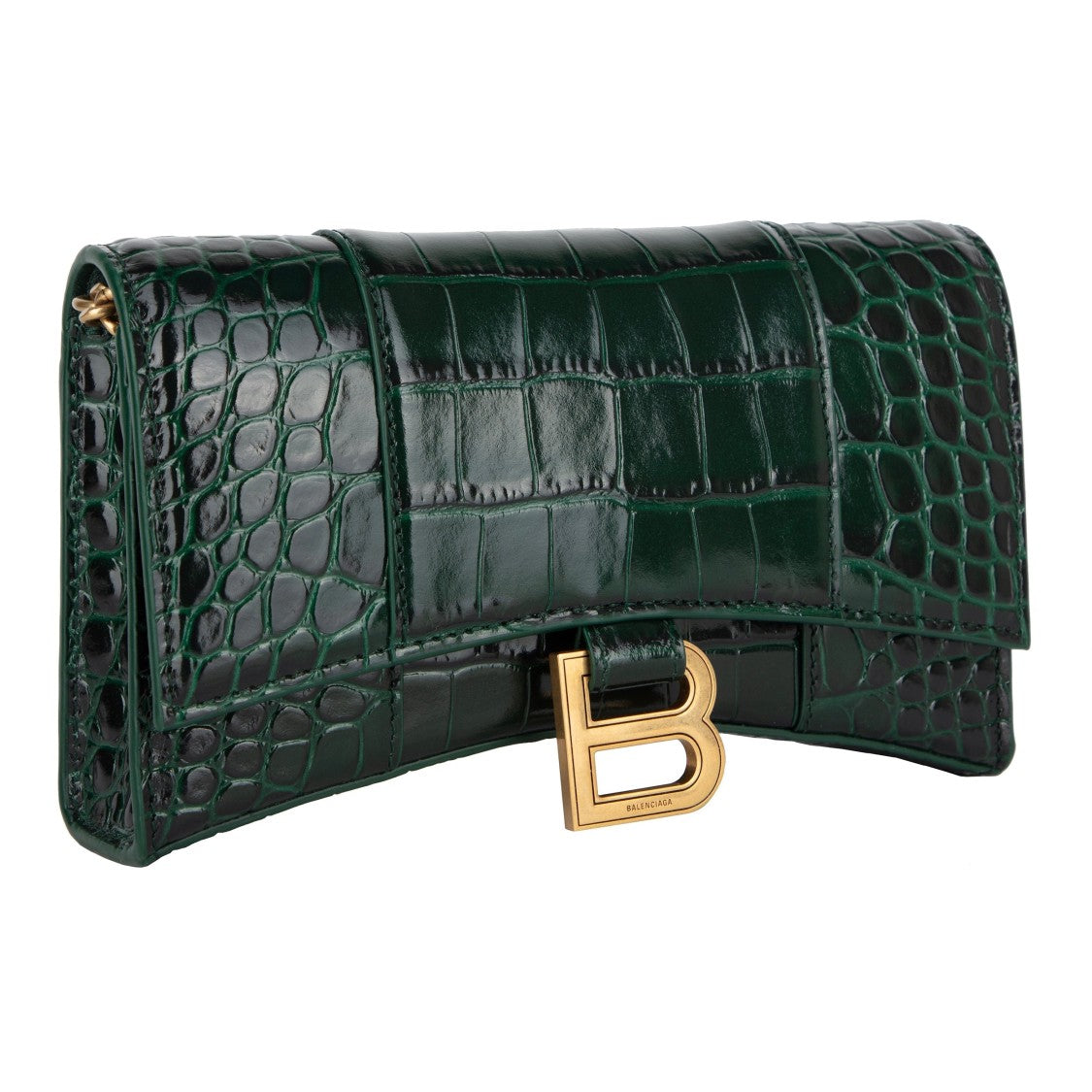 Balenciaga Hourglass Embossed Croco Wallet On Chain