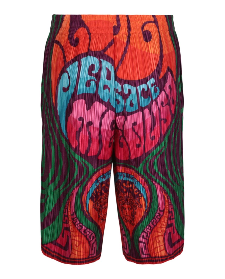 Versace Pleated Medusa Music Print Shorts