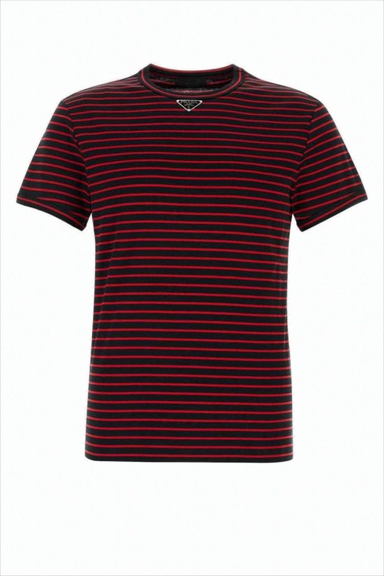 Prada Short-Sleeved Striped T-Shirt With Triangular Logo Detail