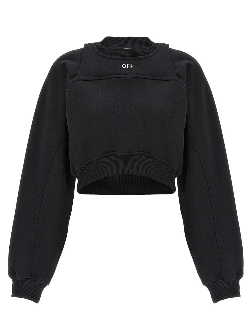 Off-White Cropped Crew Neck Sweatshirt With Harness Detail