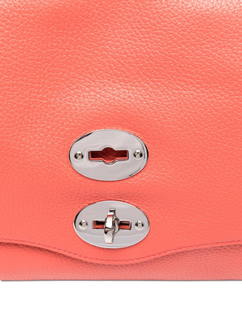 Zanellato Bright Orange Grained Texture Studs Shoulder Bag