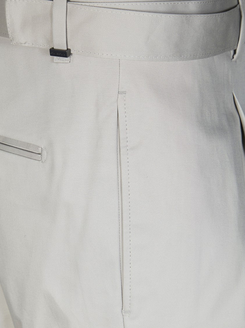 Be Able Beige Carrot Pleated Cotton Trousers