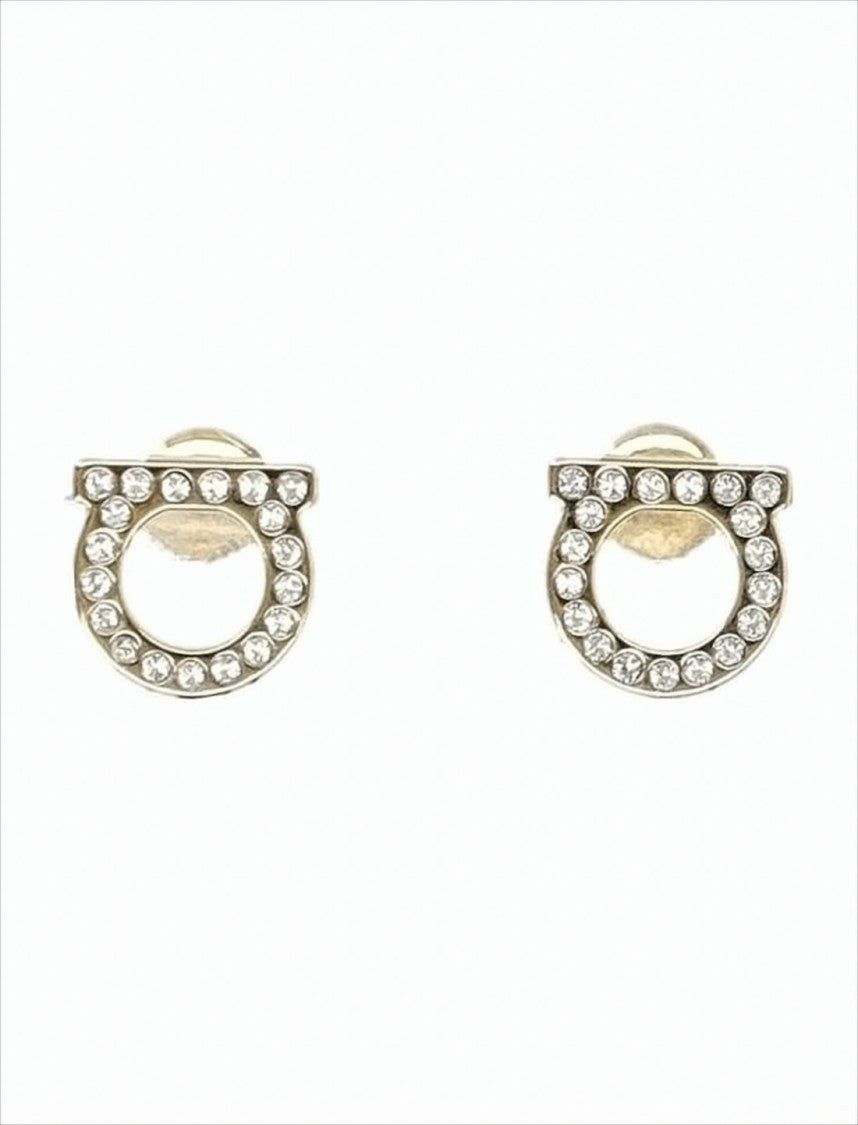 Salvatore Ferragamo Open Hoop Earrings With Sparkling Stone Accents In Polished Gold-Tone Finish