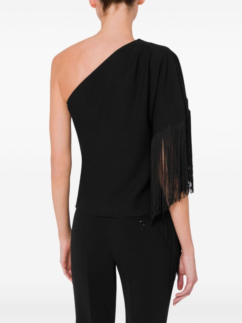 Moschino Fringed One-Shoulder Black Top