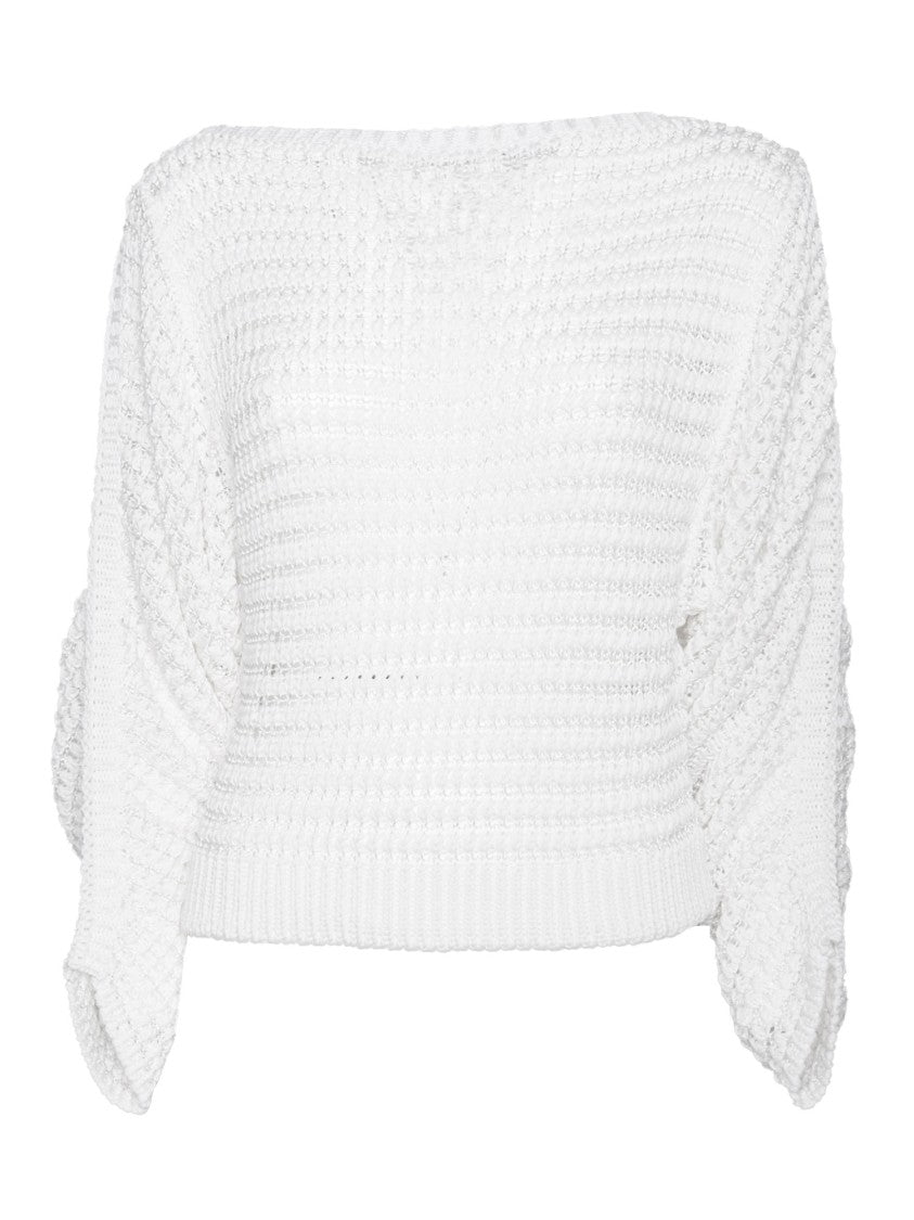 Alberta Ferretti White Round Neck Sweater With Textured Pattern