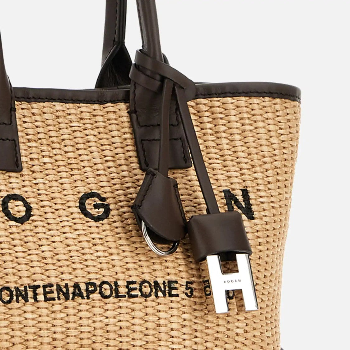 Hogan Beige Address Shopping Mini Raffia Shopping Bag