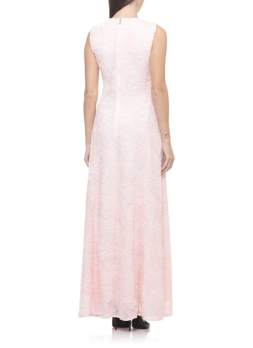 Rotate Floral Tulle Maxi Dress With Round Neckline And Rear Zip