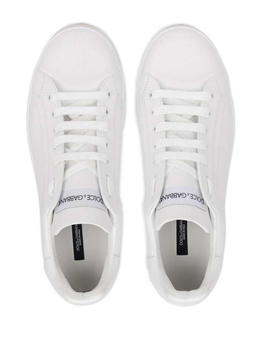 Dolce & Gabbana White Calfskin Portofino Branded Spoiler Sneakers