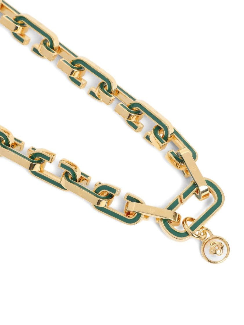 Casablanca Chain-Link Bijoux Necklace With Green Enamel Accents