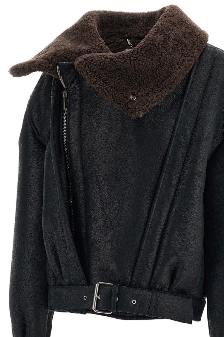 Halfboy Brown/Black Aviator Shearling Leather Jacket