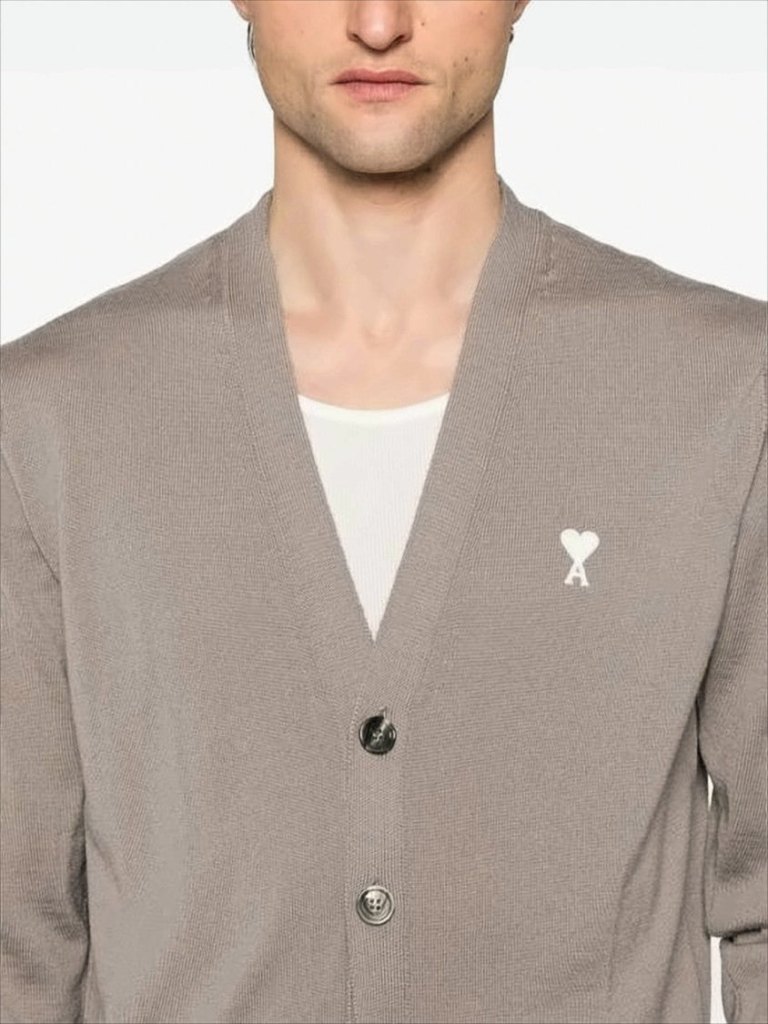 Ami Classic Wool Cardigan With V-Neckline And Button-Down Front
