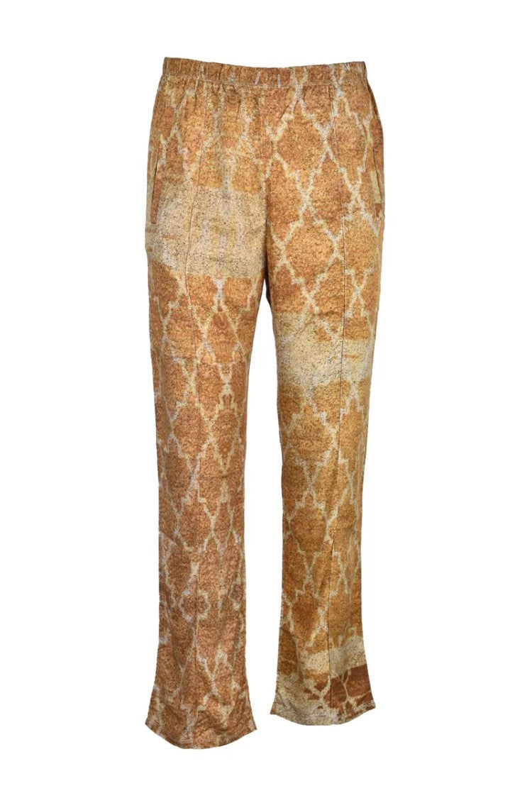 Paura Relaxed Fit Beige Trousers With Textured Lattice Design