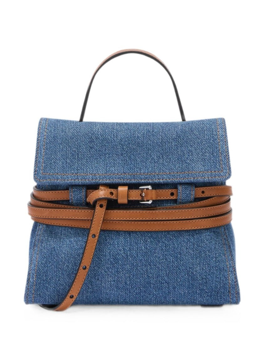 Moschino Blue Denim Silk Accent Handbag