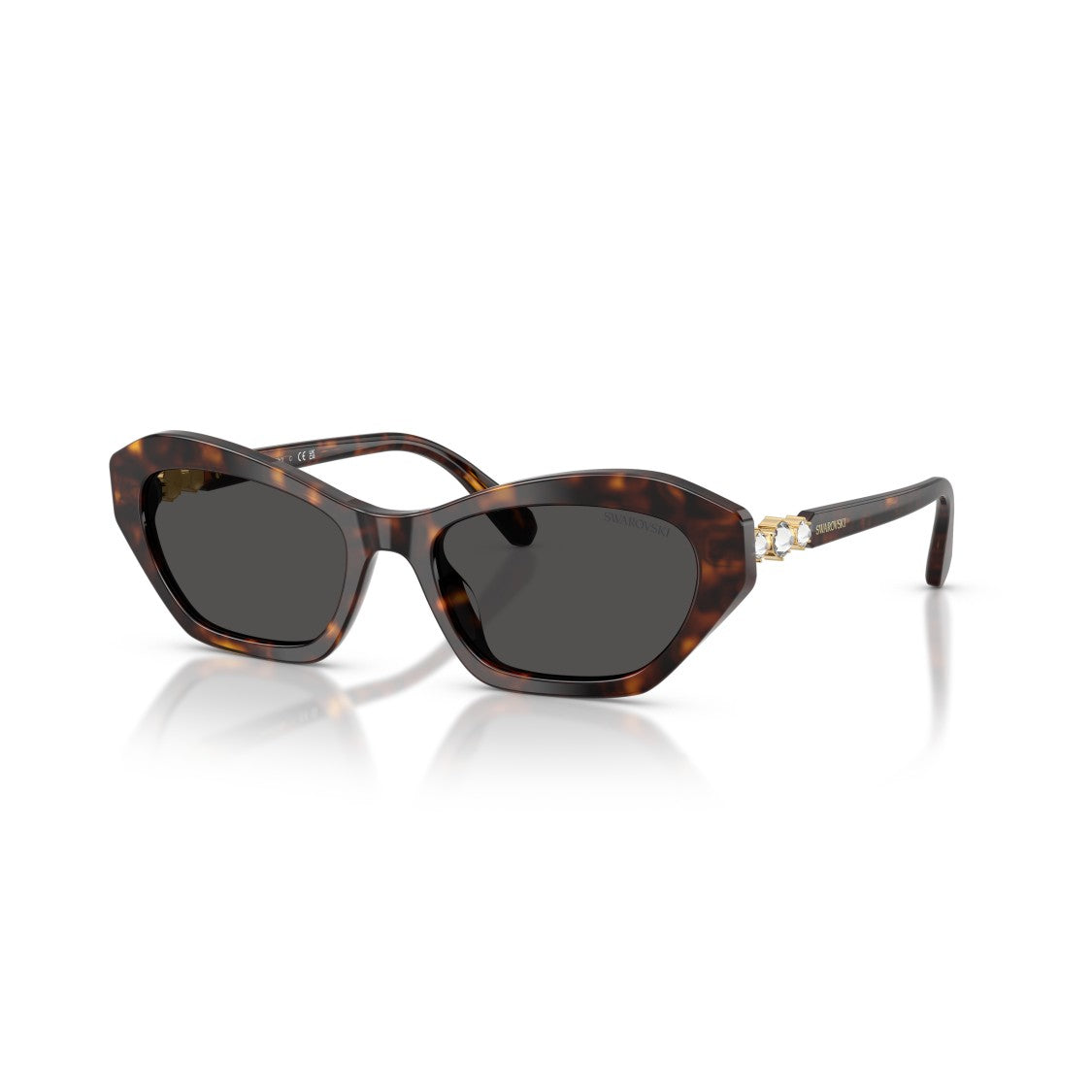 Swarovski 0Sk6048 Angular Tortoiseshell Sunglasses With Crystal Accents