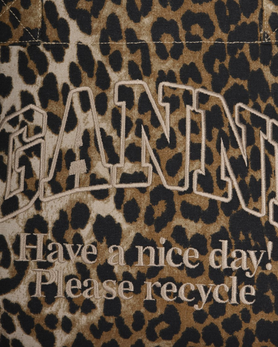 Ganni Bold Leopard Print Tote Bag With Embroidered Logo