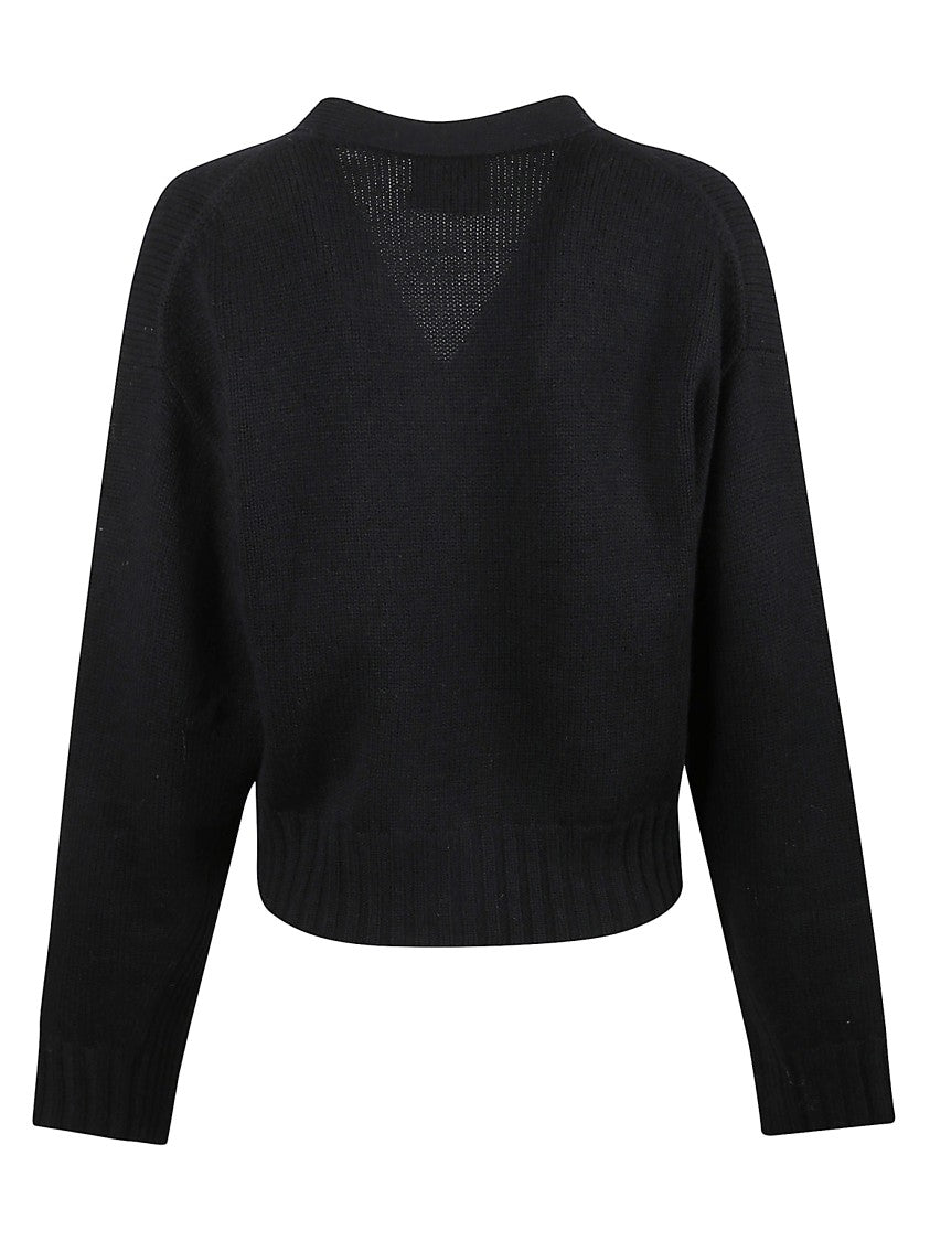 Allude Cropped V-Neck Cardigan With Button Fastening And Ribbed Edges