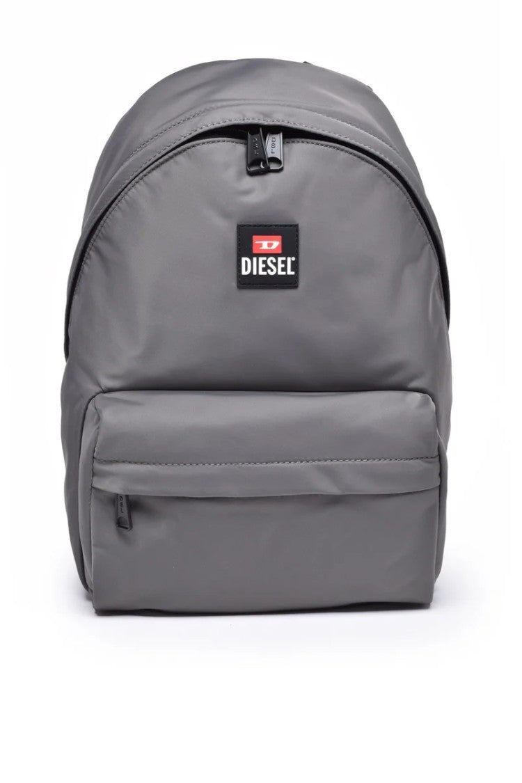 Diesel Durable Grey Nylon Backpack With Zip Closure And Padded Straps