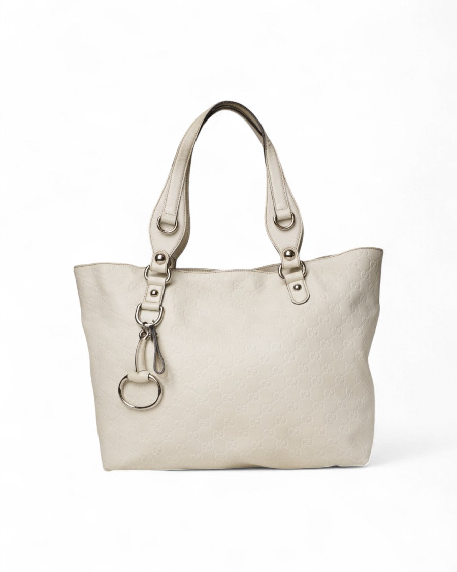 Gucci White Large Horsebit Shopper