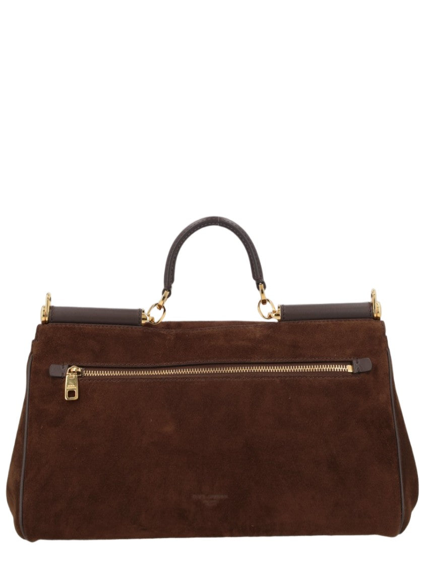 Dolce & Gabbana Black Suede Structured Gold Hardware Tote Bag