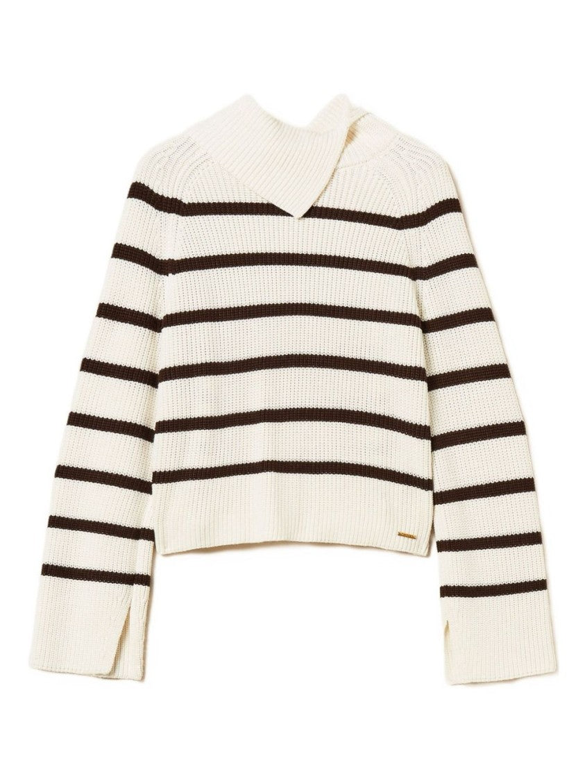 Twinset U&B Ribbed Knit Sweater With Asymmetrical Neckline