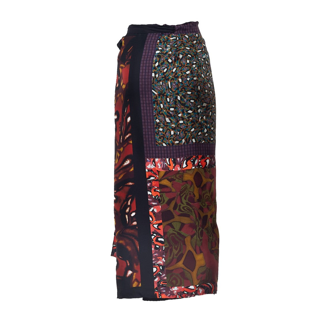 Dries Van Noten Silk Twill Midi Wrap Skirt With Contrasting Scarf Prints