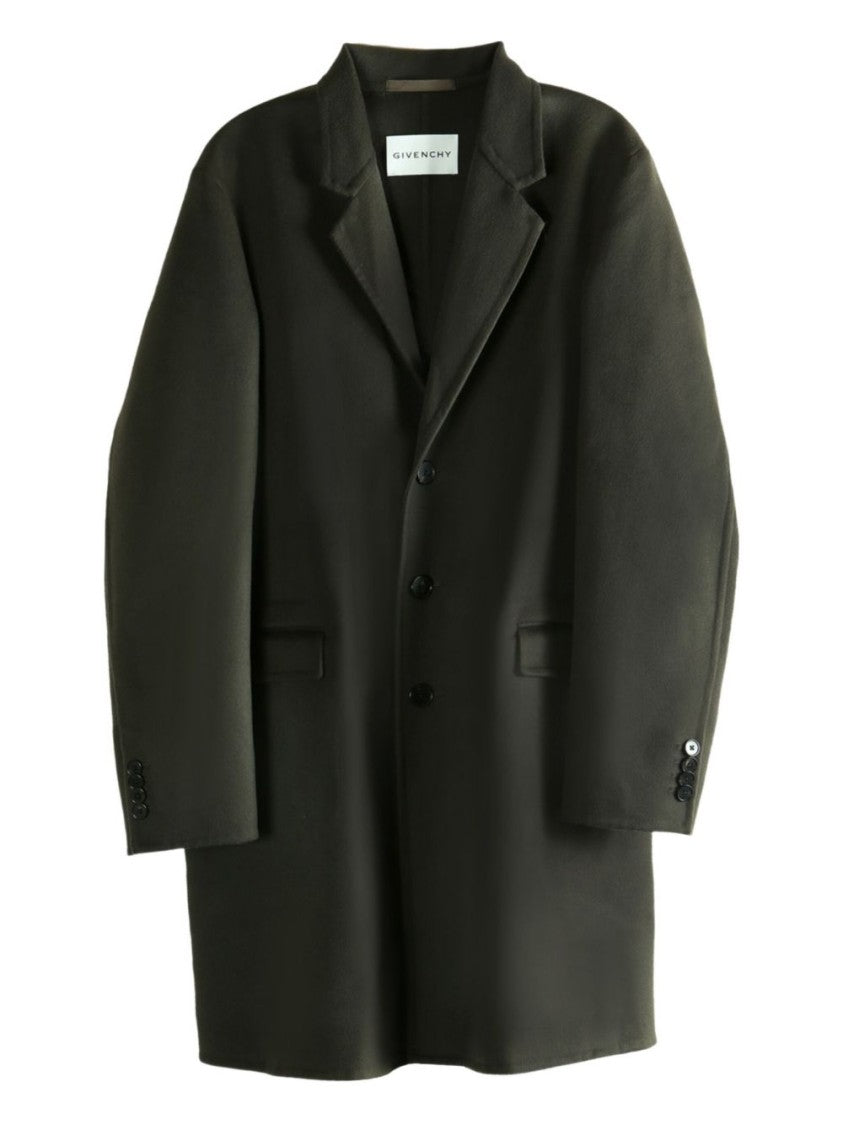 Givenchy Green Notched Lapel Flap Pocket Coat