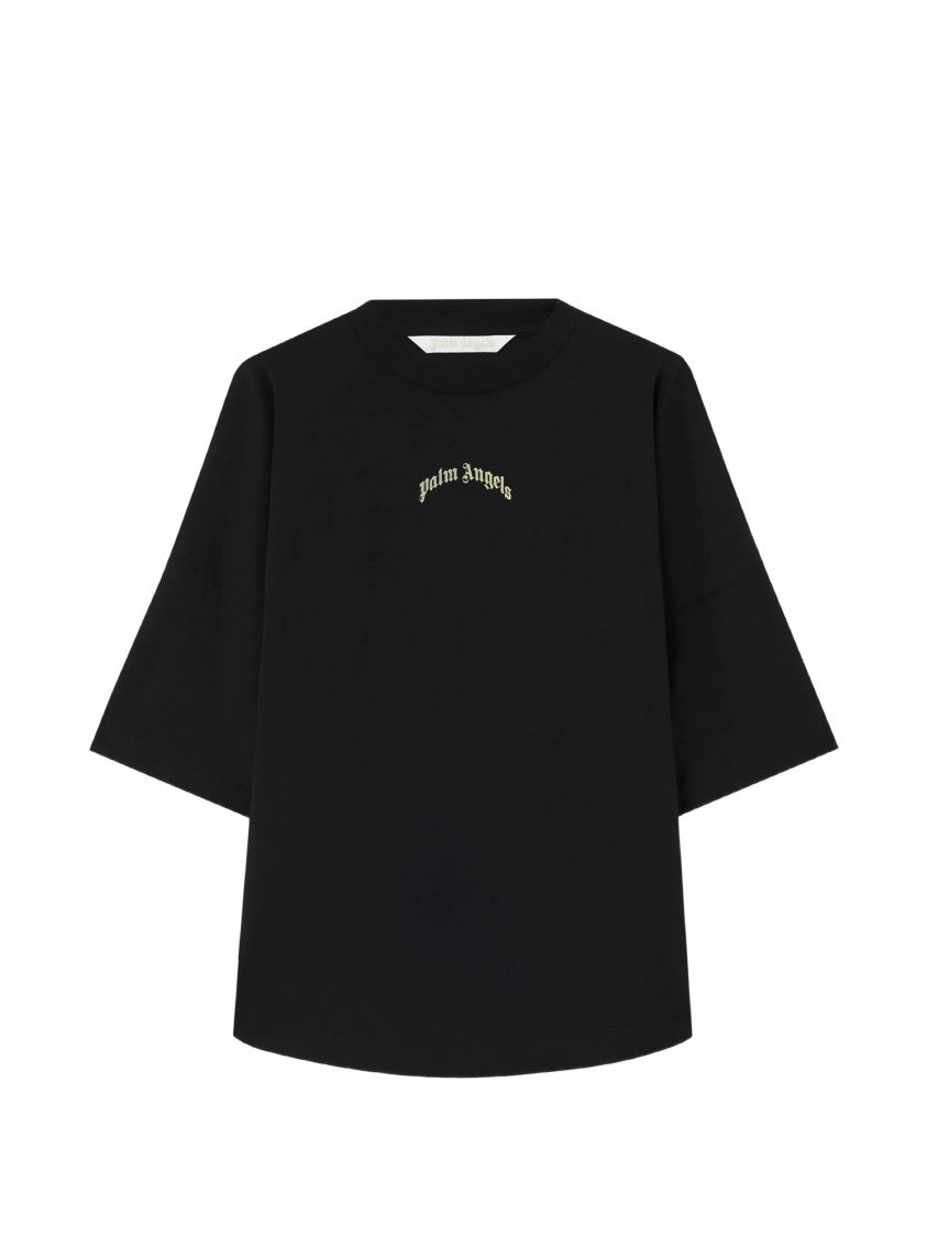 Palm Angels Black Curved Logo Over Boxy Tee