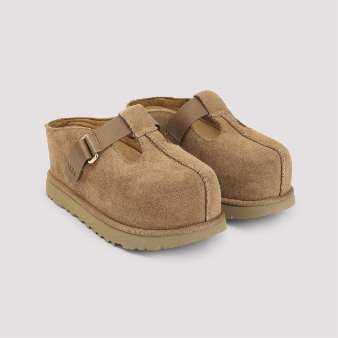 Ugg Brown Suede Slip-On Shoes With Adjustable Strap And Cushioned Sole