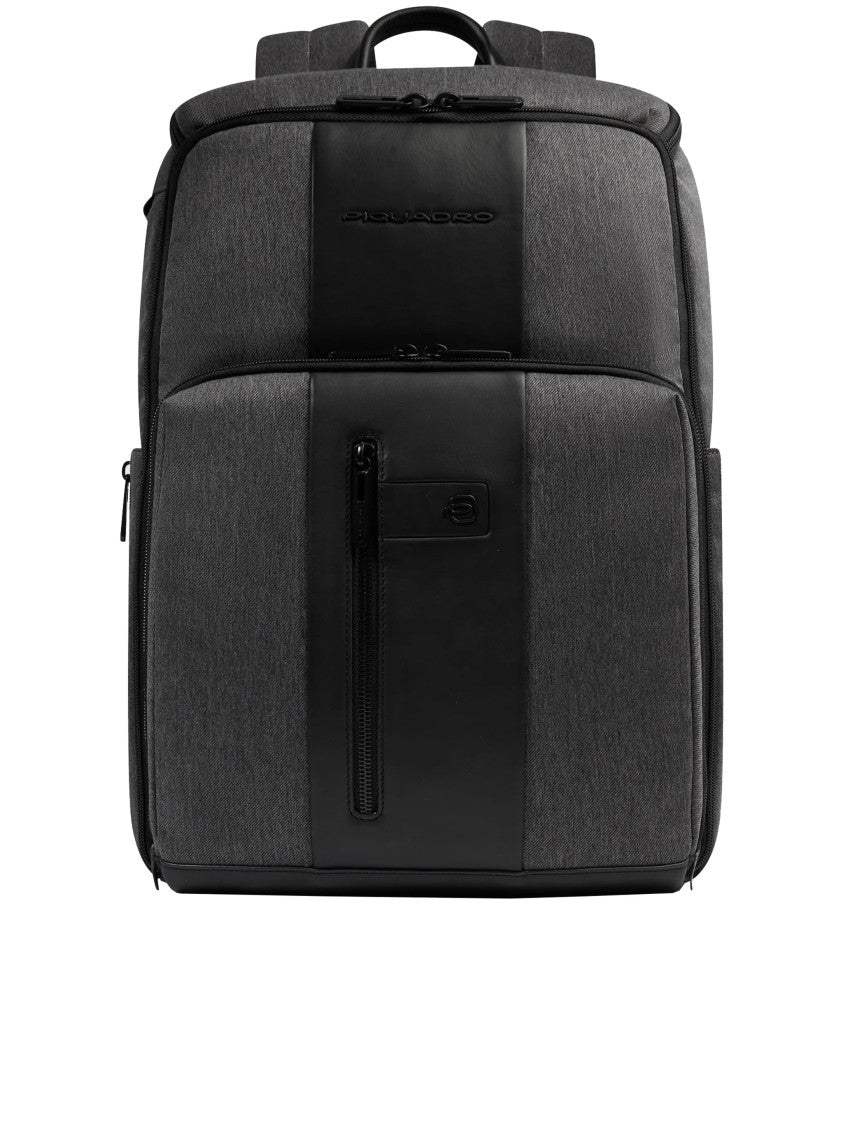 Piquadro Grey Zaino Textured Fabric/Leather Backpack