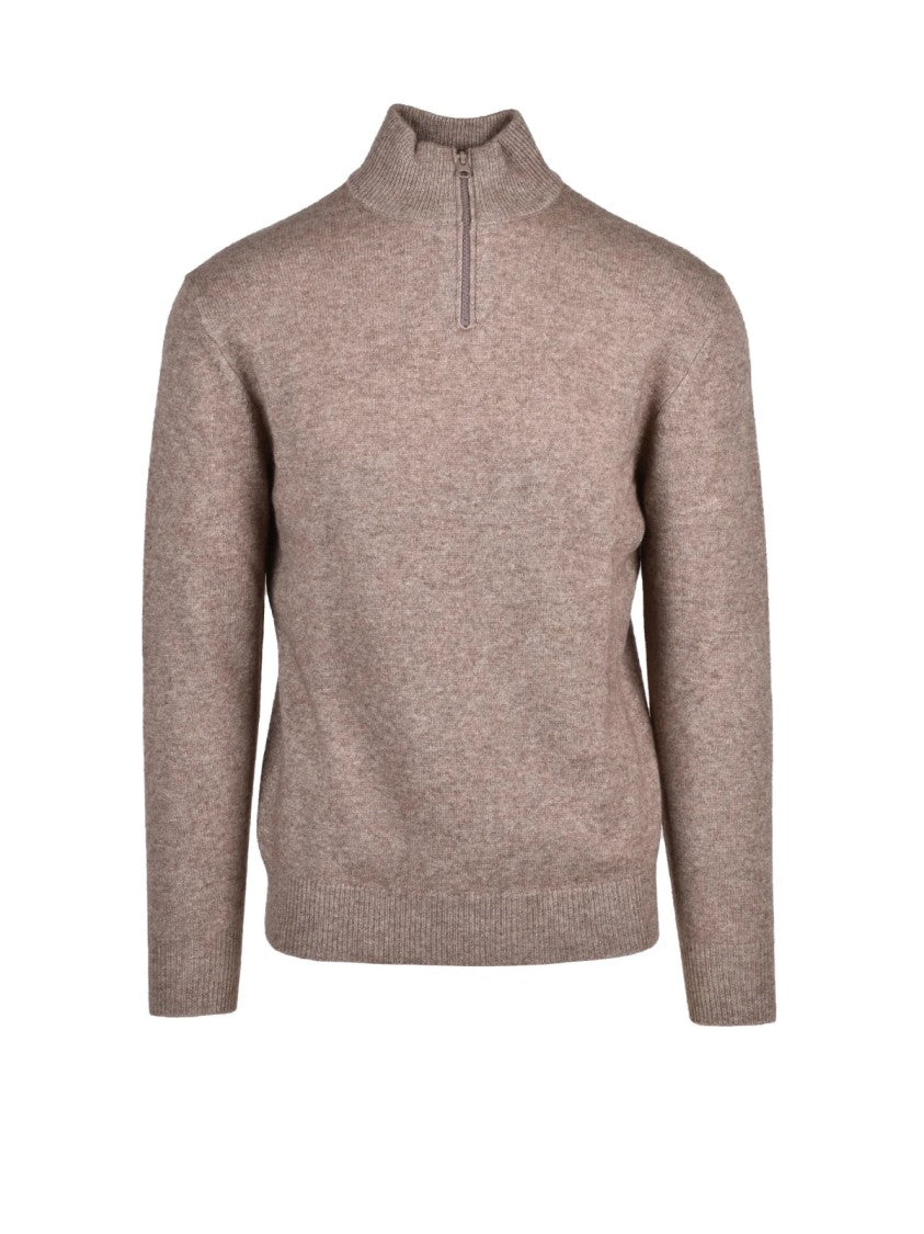 Aspesi Beige Half-Zip Pullover With Ribbed Cuffs And Luxurious Texture