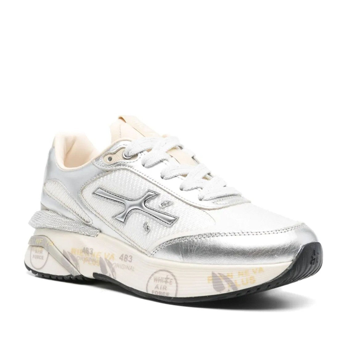 Premiata White Moerund Nylon Metallic Leather Sneakers