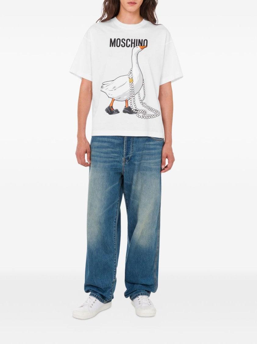 Moschino White Silk And Nylon Crew Neck Top