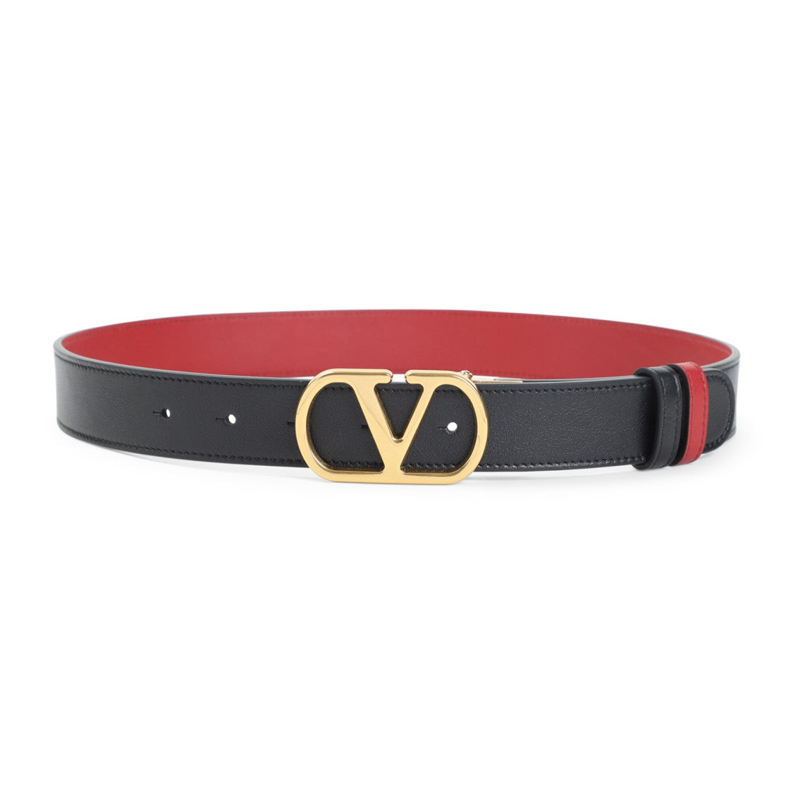 Valentino Garavani H30 Reversible Black And Red Calf Leather Belt