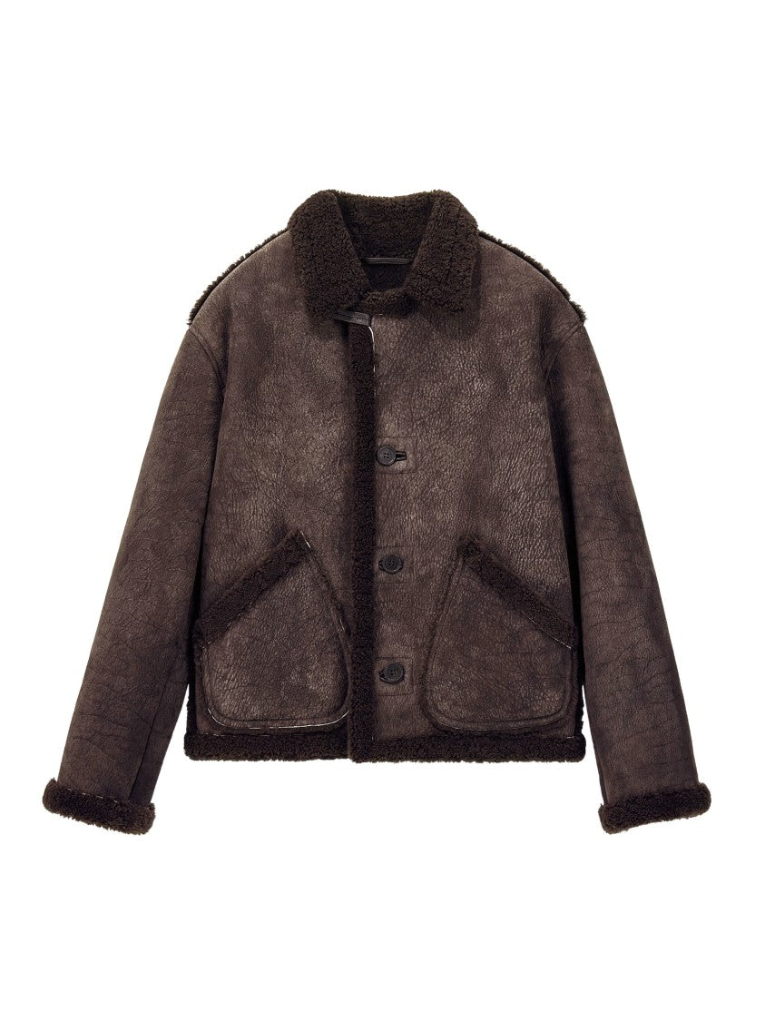 Giorgio Armani Shearling-Lined Dark Brown Jacket