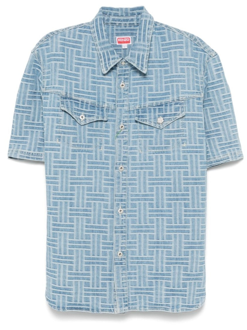 Kenzo Light Blue Geometric Patterned Shirt