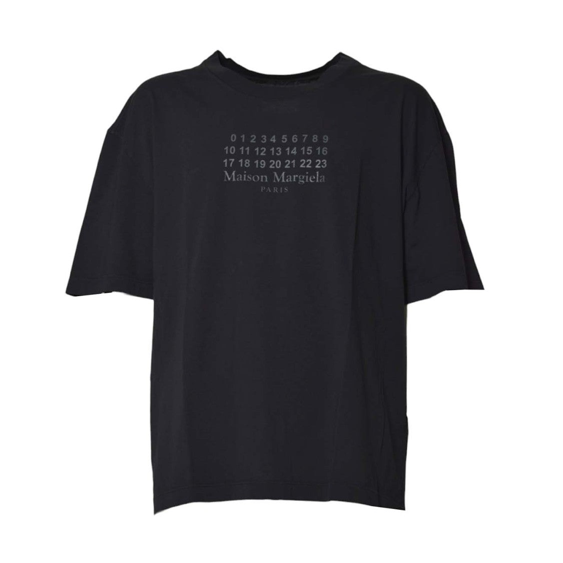 Maison Margiela Classic Black Crew Neck T-Shirt With Printed Design