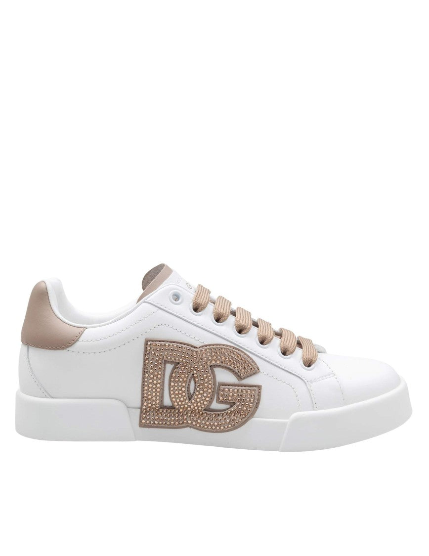 Dolce & Gabbana White/Taupe Portofino Light Leather Sneakers