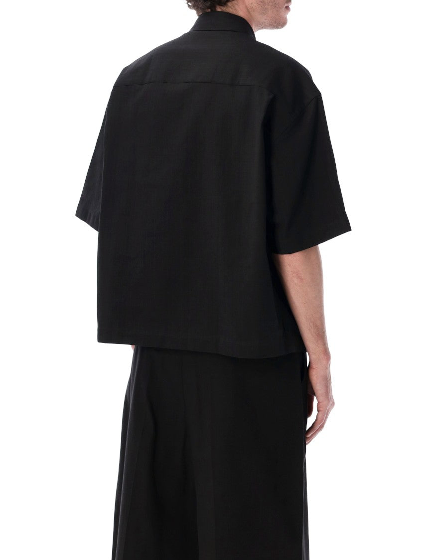 Studio Nicholson Sanko Cropped Herringbone Black Shirt