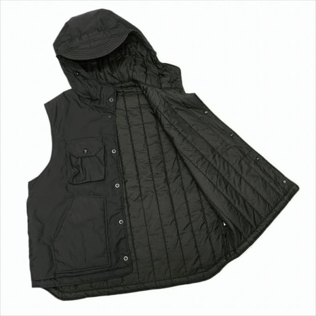 Engineered Garments Hooded Utility Vest With Quilted Interior And Flap Pockets