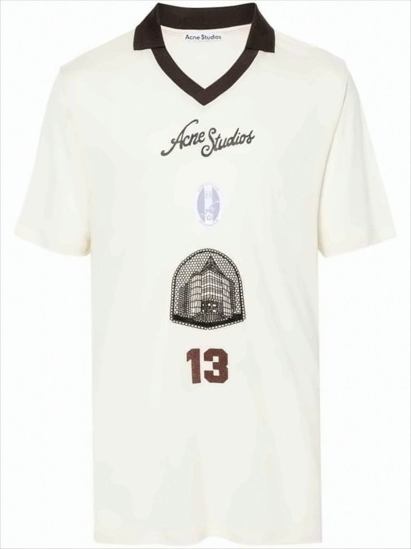 Acne Studios Short-Sleeve Polo Shirt With Graphic Prints And Contrasting Trim