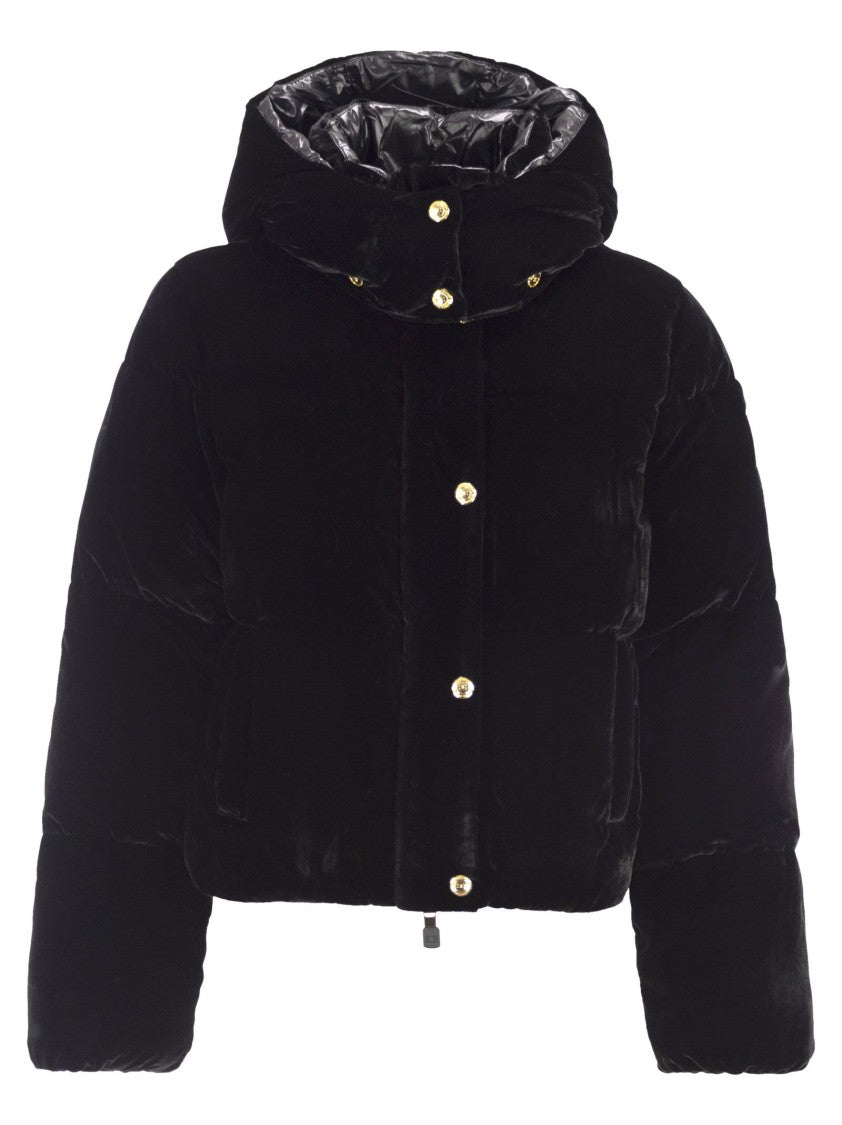 Elisabetta Franchi Velvet Down Jacket With Hood